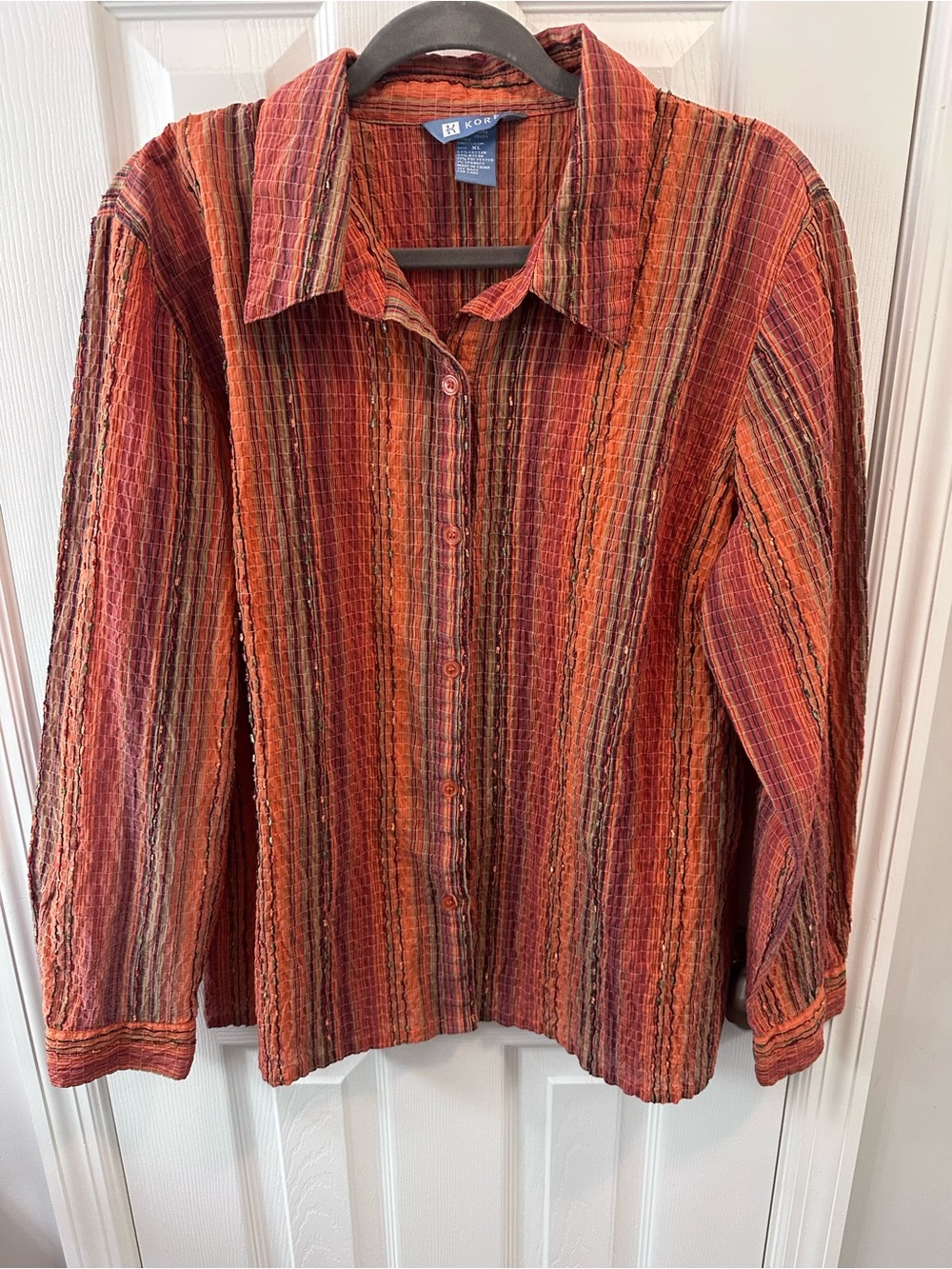 Vintage Koret Striped Button-Down Shirt in Rust and Orange Tones